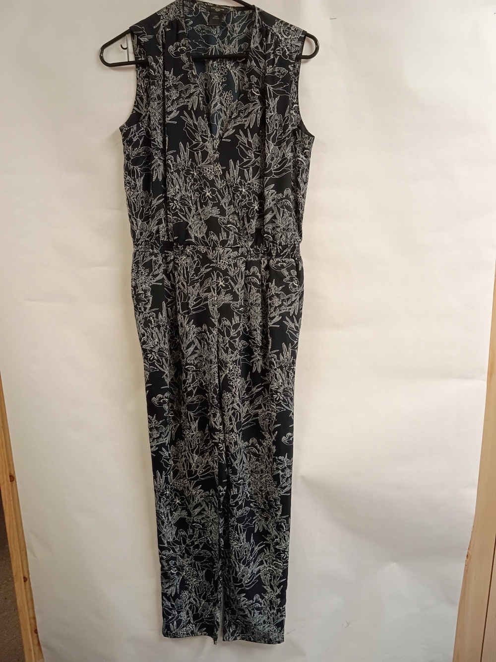 Ann Taylor Black and White Floral Sleeveless Jumpsuit